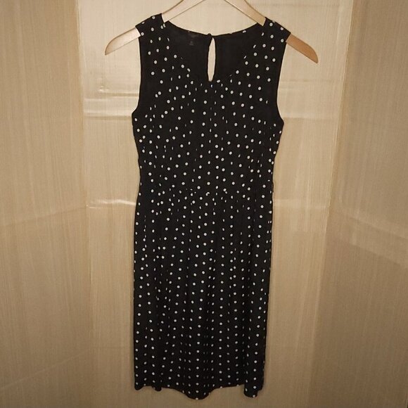 Talbots Petite Black White Polka-dot Sleeveless Flowy Dress 8P - Picture 1 of 9